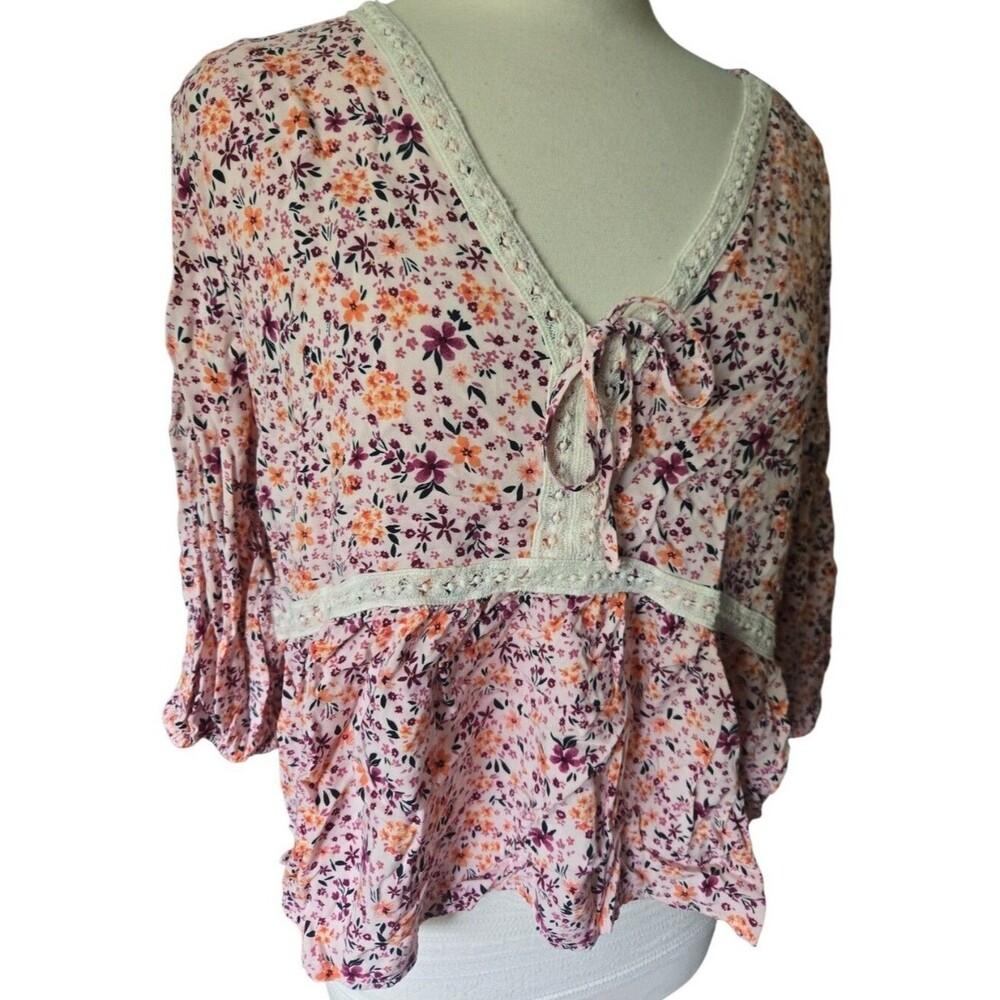 Vanilla Star Boho Floral Lace-Trim Peplum Top - 3X